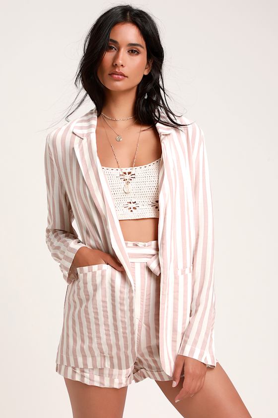 Aroha Mauve Striped Blazer 1