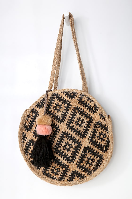 Borrego Black and Beige Round Woven Tote 1