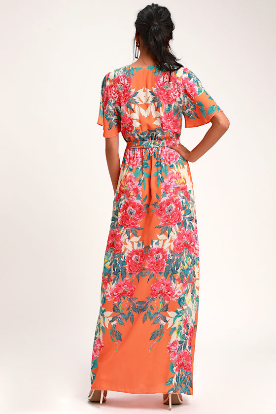 Cute Orange Maxi Dress Floral Print Maxi Dress Orange Dress Lulus