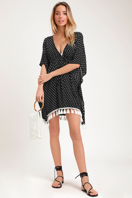 black and white swim cover up