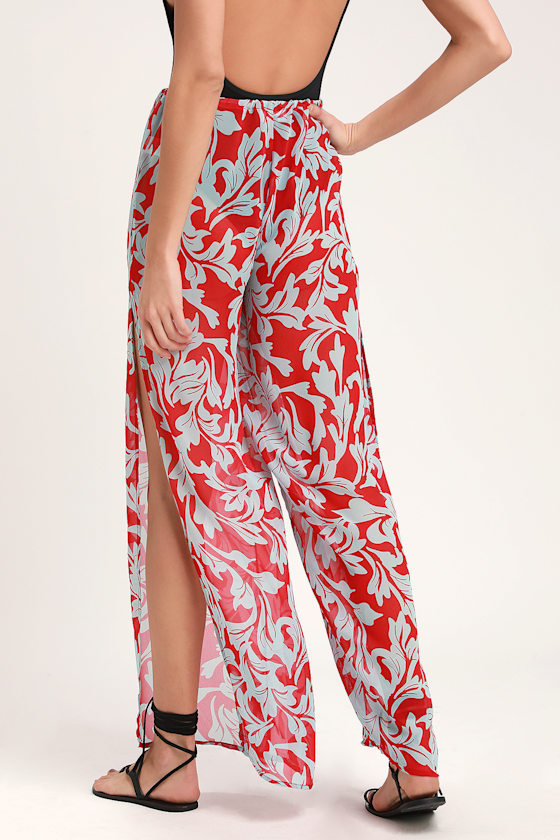 Cute Swim CoverUp Pants Floral Pants Sheer CoverUp Pants Lulus