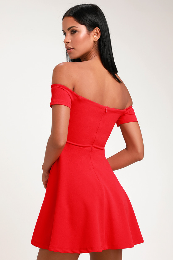 red off shoulder outfit