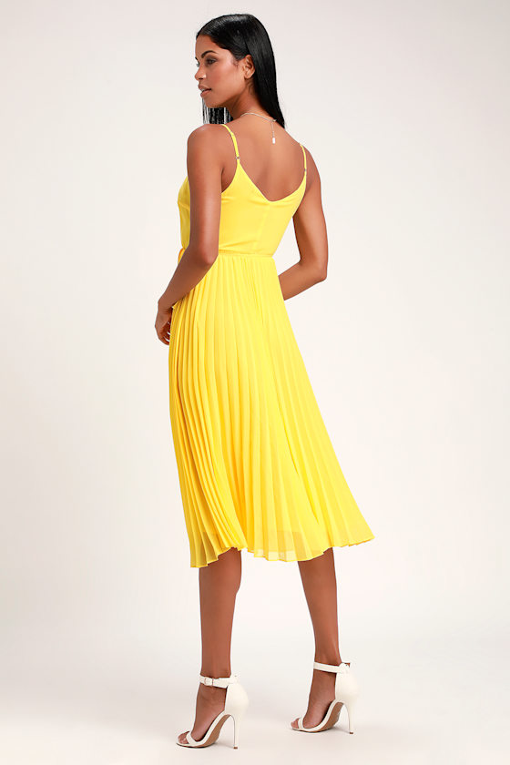 Lovely Yellow Dress Yellow Wrap Dress Pleated Midi Dress Lulus