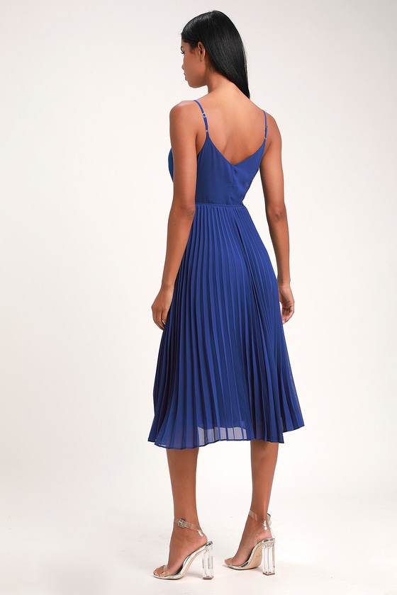 Lovely Royal Blue Dress - Blue Wrap Dress - Pleated Midi Dress