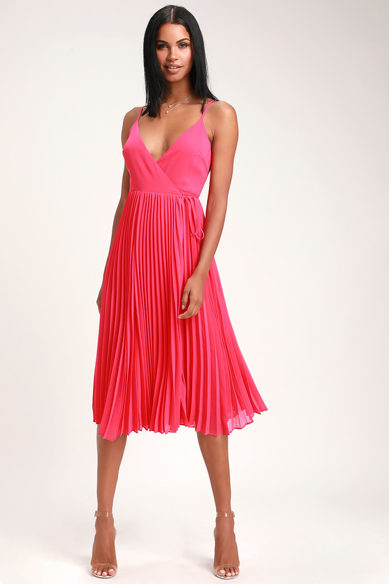 pleated wrap dress midi
