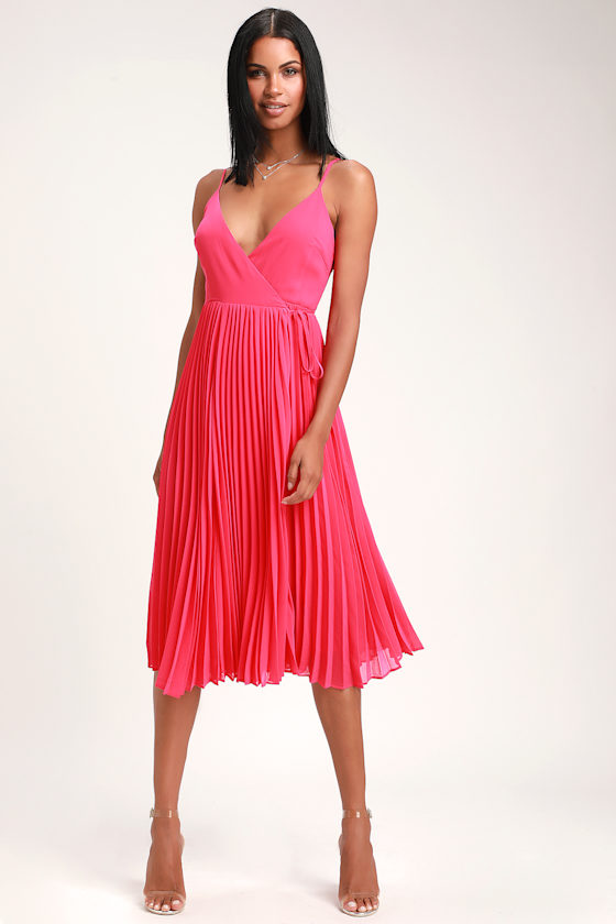 (4p. pack) Fuchsia Printed Viscose Midi Dress - V3