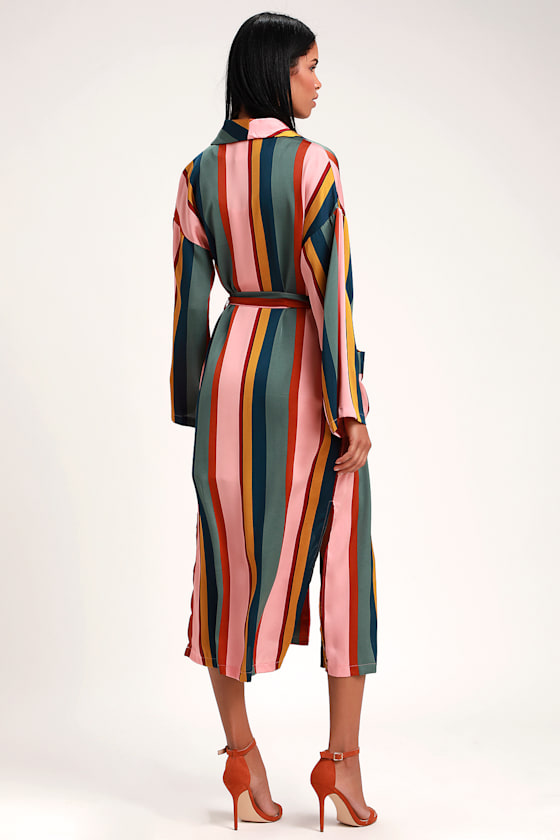 Color Your Way Blush Pink Multi Striped Satin Duster 4