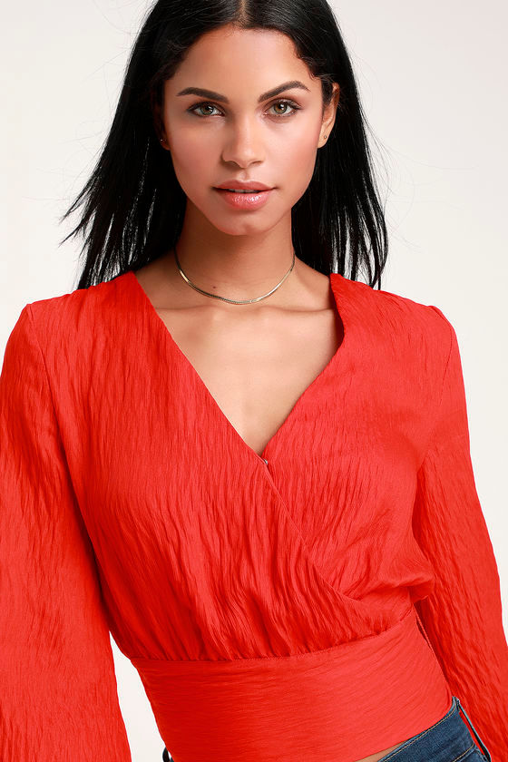wrap front long sleeve top