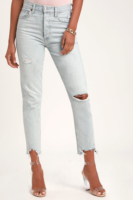Jamie Light Blue Hi Rise Classic Raw Hem Jeans 2