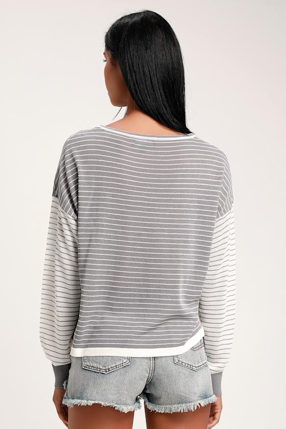 Cute Grey and White Top Grey Striped Top Sweater Top Lulus