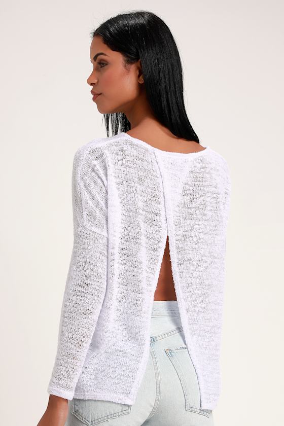 Cute White Sweater Top - Surplice Back 