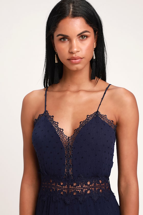 Leeta Navy Blue Swiss Dot Lace Wide-Leg Jumpsuit 5