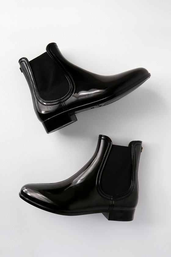 black glossy rain boots