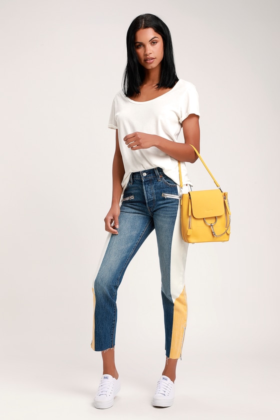 Medium Wash Color Block Jeans 