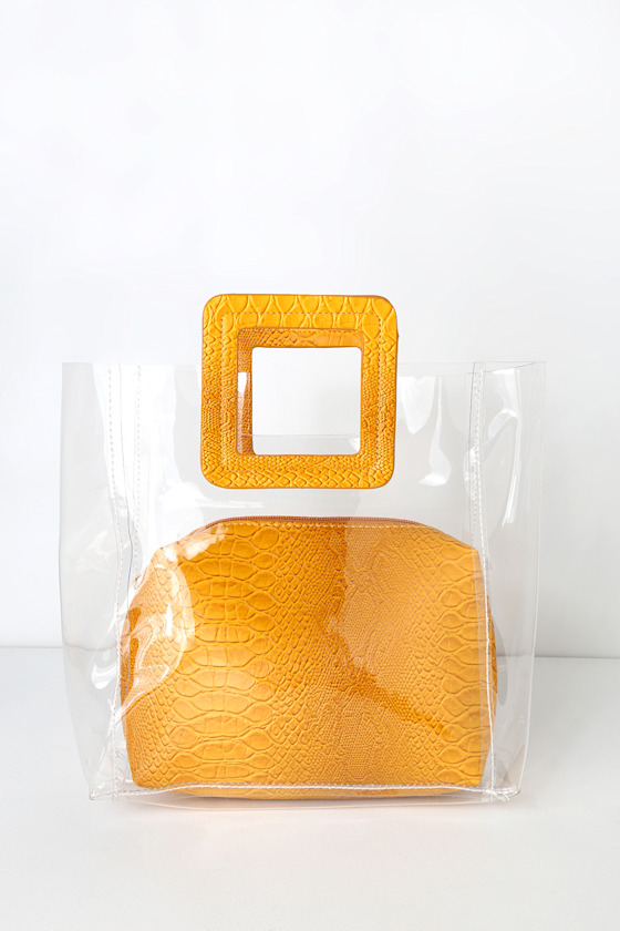 Querida Clear and Mustard Yellow Snake Tote 2