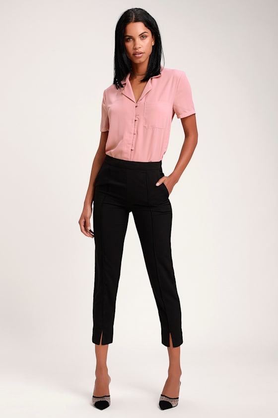 Good Luck Charm Mauve Short Sleeve Button-Up Top 1