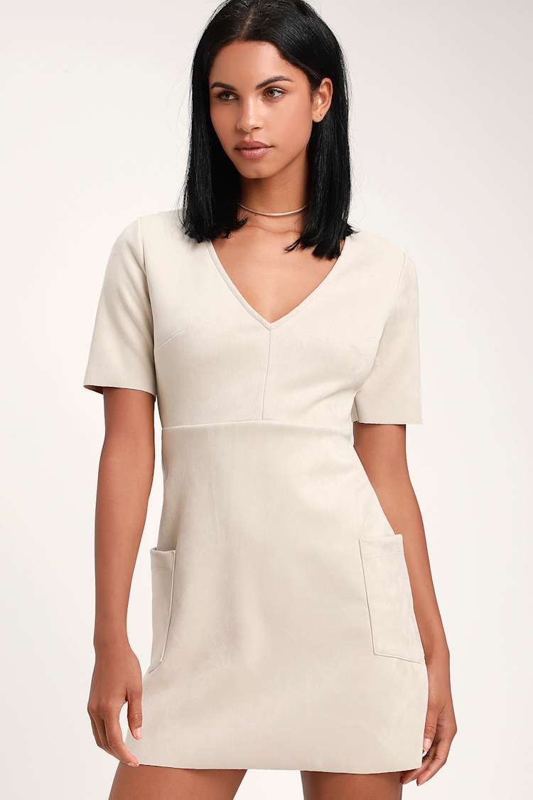 Cute Beige Dress - Suede Dress - Vegan Suede Dress - Lulus