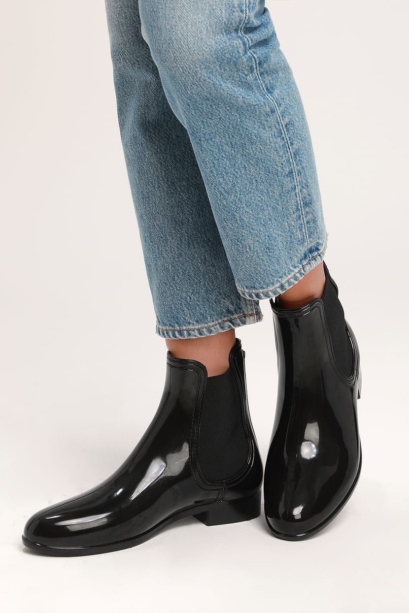 Cute Black Boots - Shiny Boots - Rain Boots Chelsea Boots -