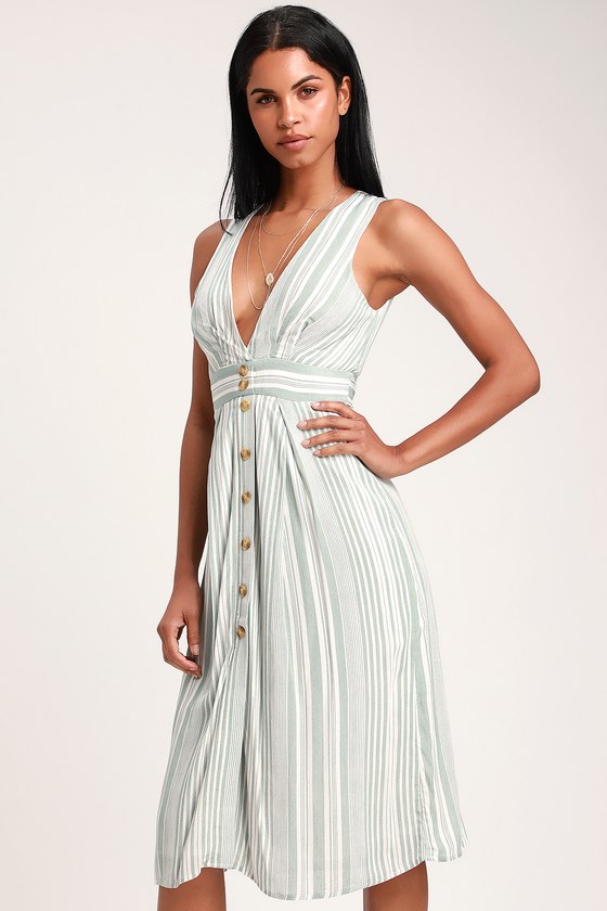 green button midi dress