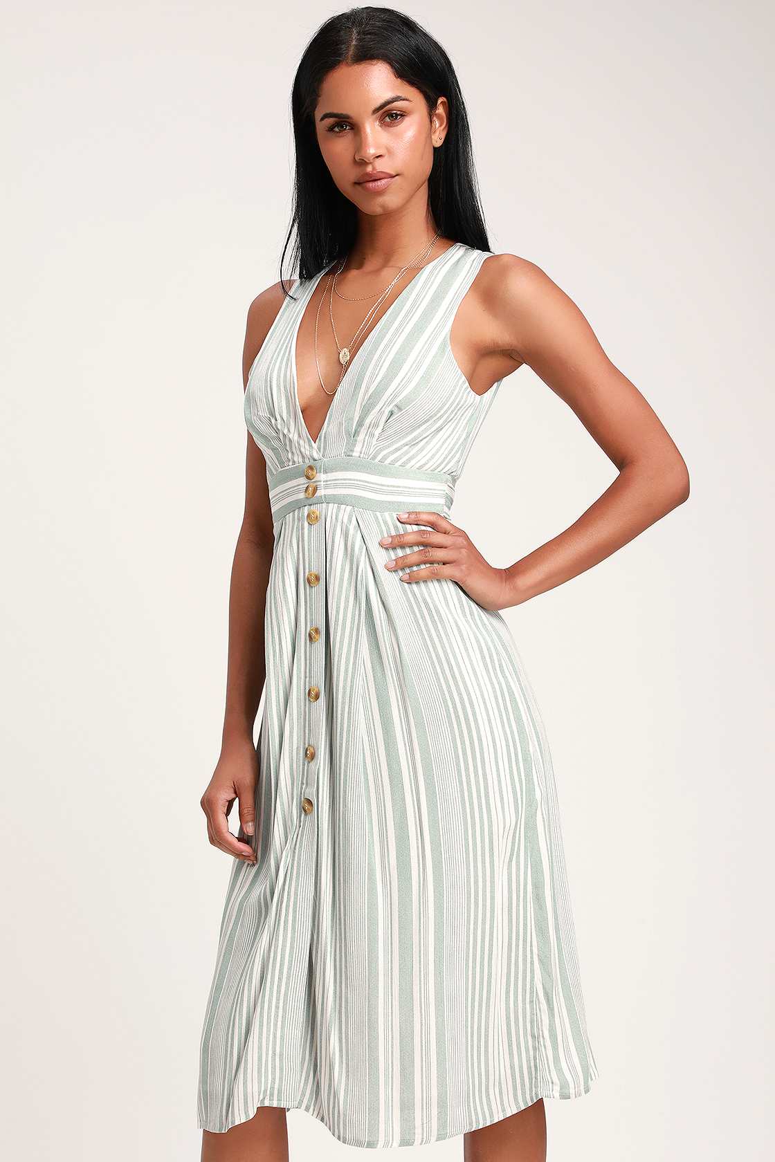 Beatrice | Striped Button Front Midi Dress main image 1