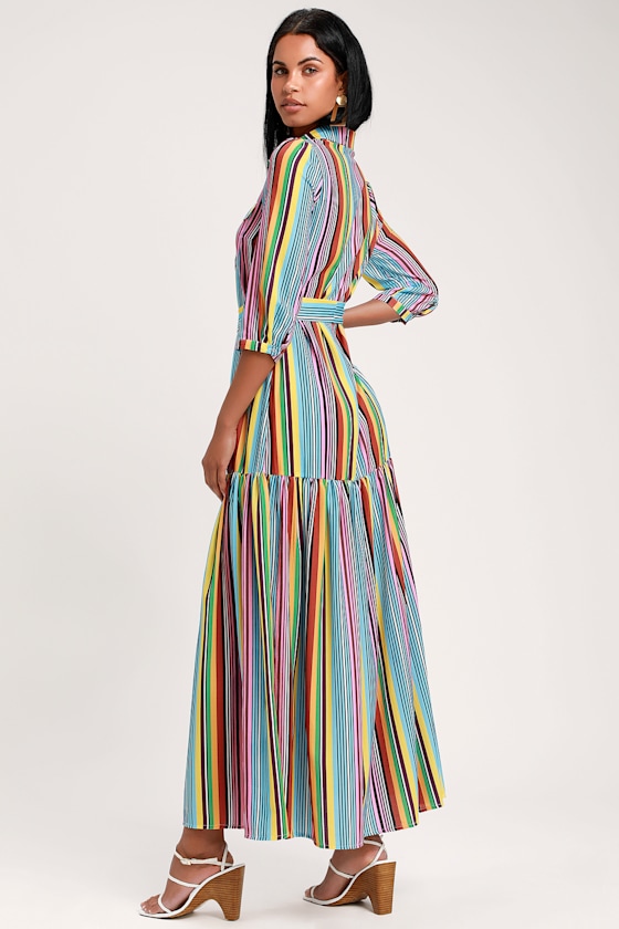 Marvel Light Blue Multi Striped Maxi Dress 4