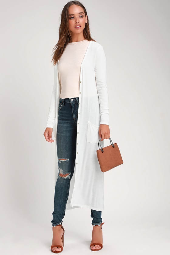 Chic White Cardigan Sweater - Longline Cardigan - Ribbed Duster - Lulus