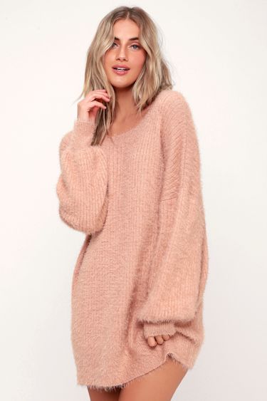 Slater Blush Pink Fuzzy Sweater Dress