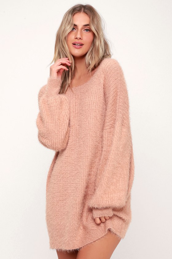 Slater Blush Pink Fuzzy Sweater Dress