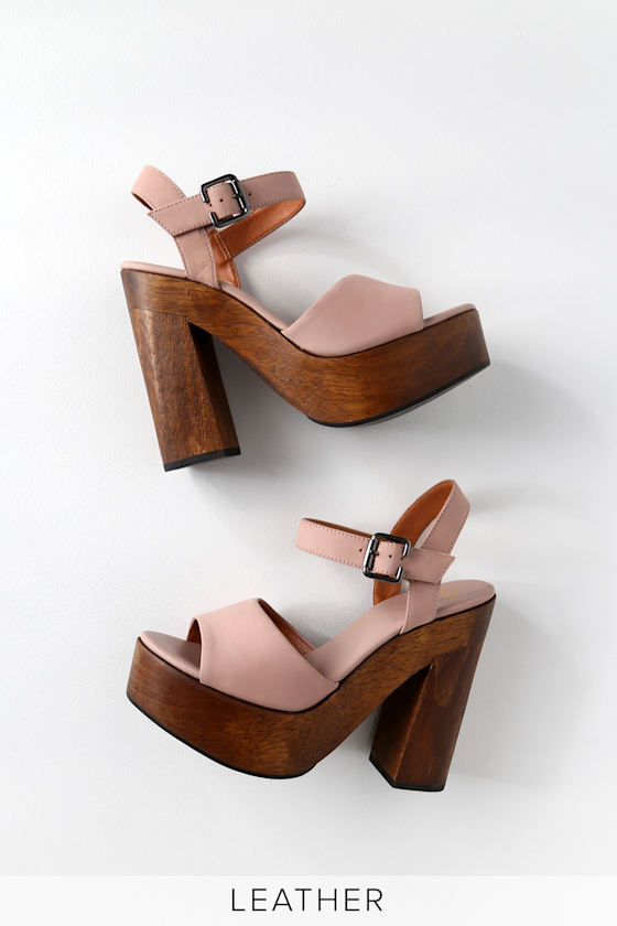 Lolita Leather Powder Pink Nubuck Wooden Platform Heels 2