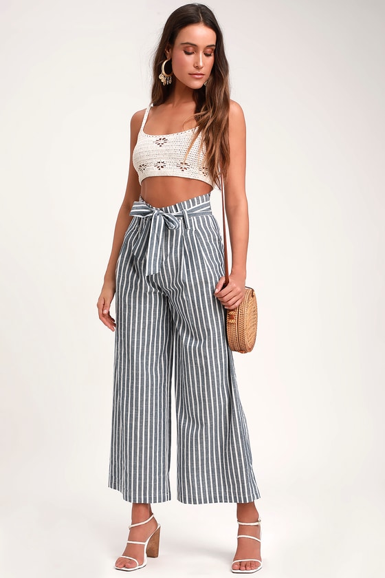 Cute Striped Pants - Blue and White Pants - Paperbag Waist Pants - Lulus
