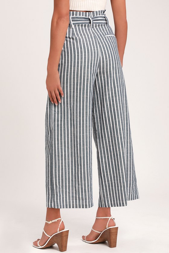 Cute Striped Pants - Blue and White Pants - Paperbag Waist Pants