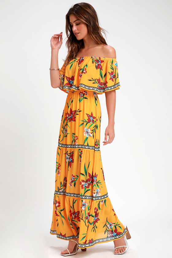 yellow print maxi dress