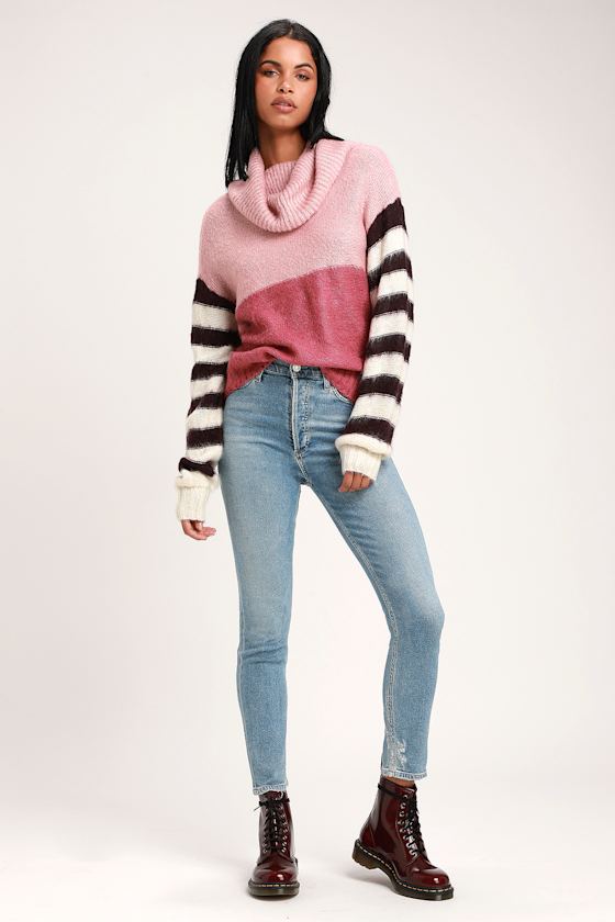 Sidni Pink Multi Stripe Cowl Neck Sweater 6