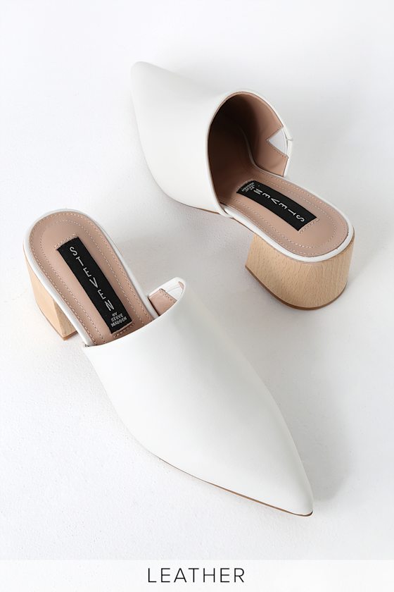 Florin White Leather Pointed-Toe Mules 1