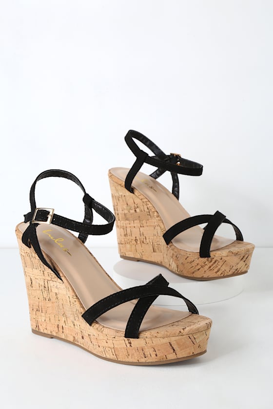 Darlene Black Suede Wedge Sandals 4