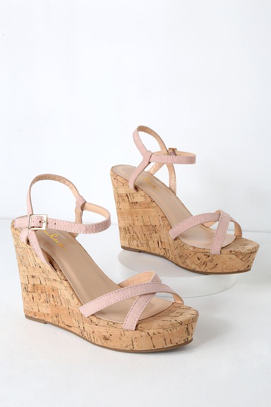 Darlene Blush Suede Wedge Sandals 2