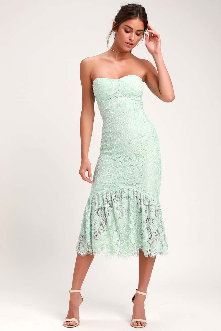 Mint Green Lace Ruffle Sweetheart Dress main image 1