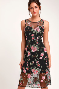 lulus dresses floral dress embroidered sleeveless midi queen headliner everywhere wear under womens cute