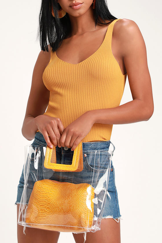 Querida Clear and Mustard Yellow Snake Tote 6