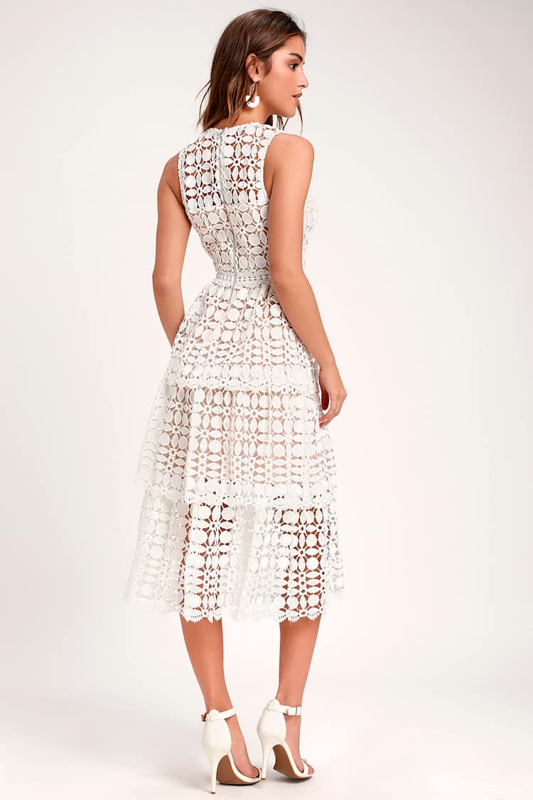 Lovely White Dress - Crochet Lace Dress - Sleeveless Midi Dress - Lulus