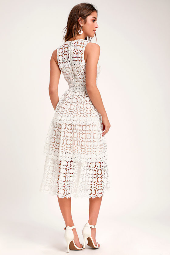 Larissa White Crochet Lace Sleeveless Midi Dress 2