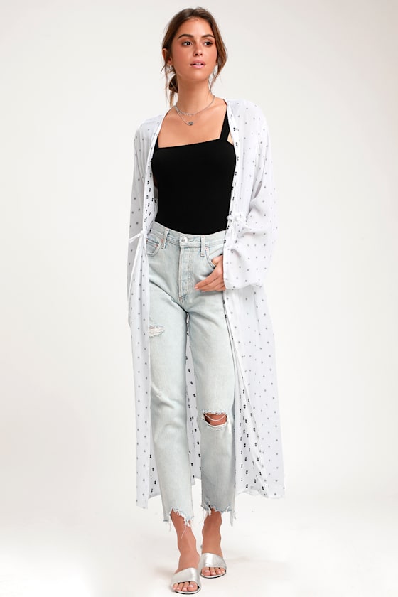 Dose of Sunshine White Embroidered Long Sleeve Duster 6