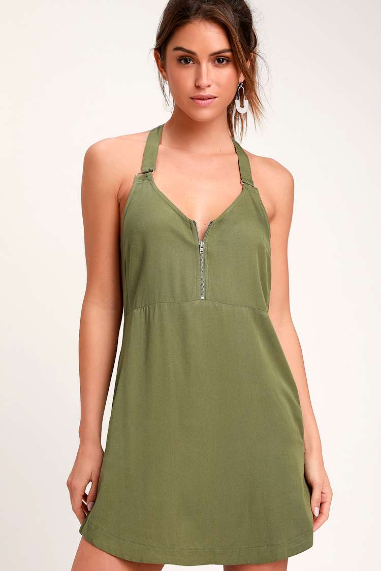 RVCA Primrose - Olive Green Dress - Olive Green Tank Dress - Lulus