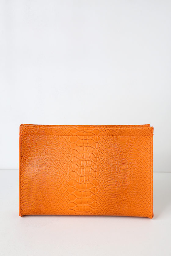 Croc It To Me Orange Crocodile Embossed Clutch 1