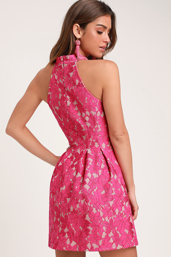 Seasons of Love Fuchsia Lace Halter Skater Dress 2
