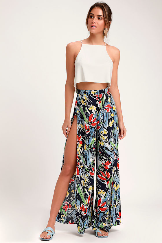 Pauma Navy Blue Print Wide-Leg Pants 1