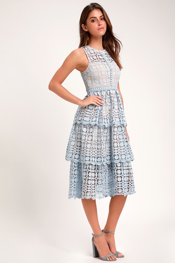 Larissa Light Blue Crochet Lace Sleeveless Midi Dress