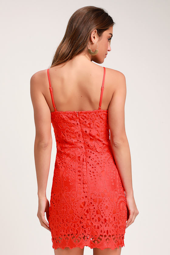 Perfect Love Red Orange Lace Mini Dress 3