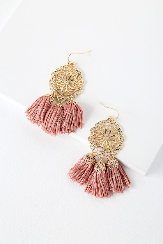 Kaisha Gold and Pink Tassel Earrings 4