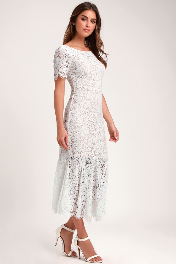 lulus white lace midi dress